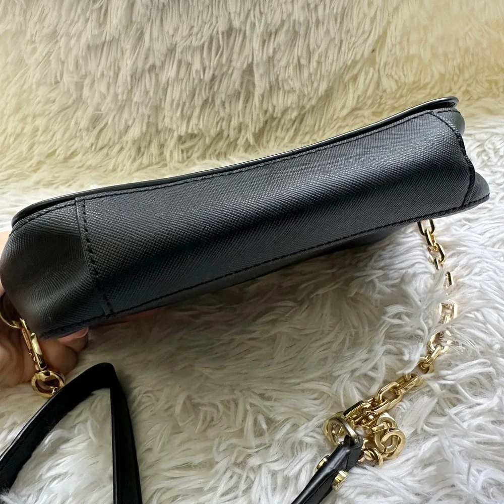 Tory Burch Black Saffiano Leather Mini Crossbody Clutch Convertible Chain Bag